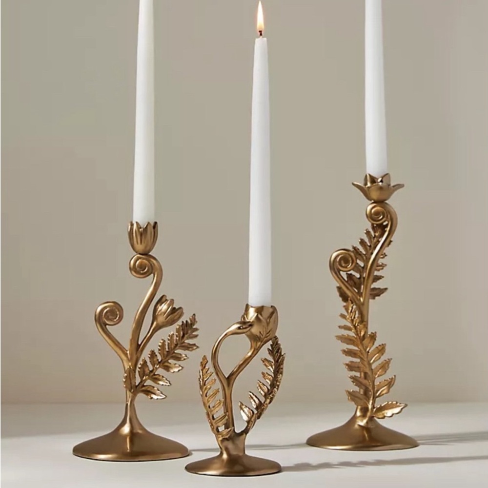 ISO Anthropologie Fiddlehead Fern Taper Candlesticks Brass Gold Candle Holders